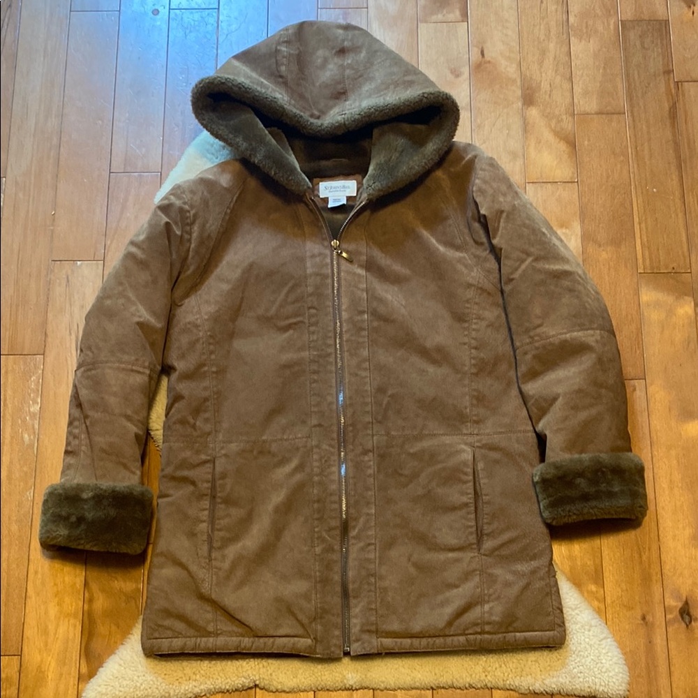 St John’s Bay washable suede coat, brown leather, medium